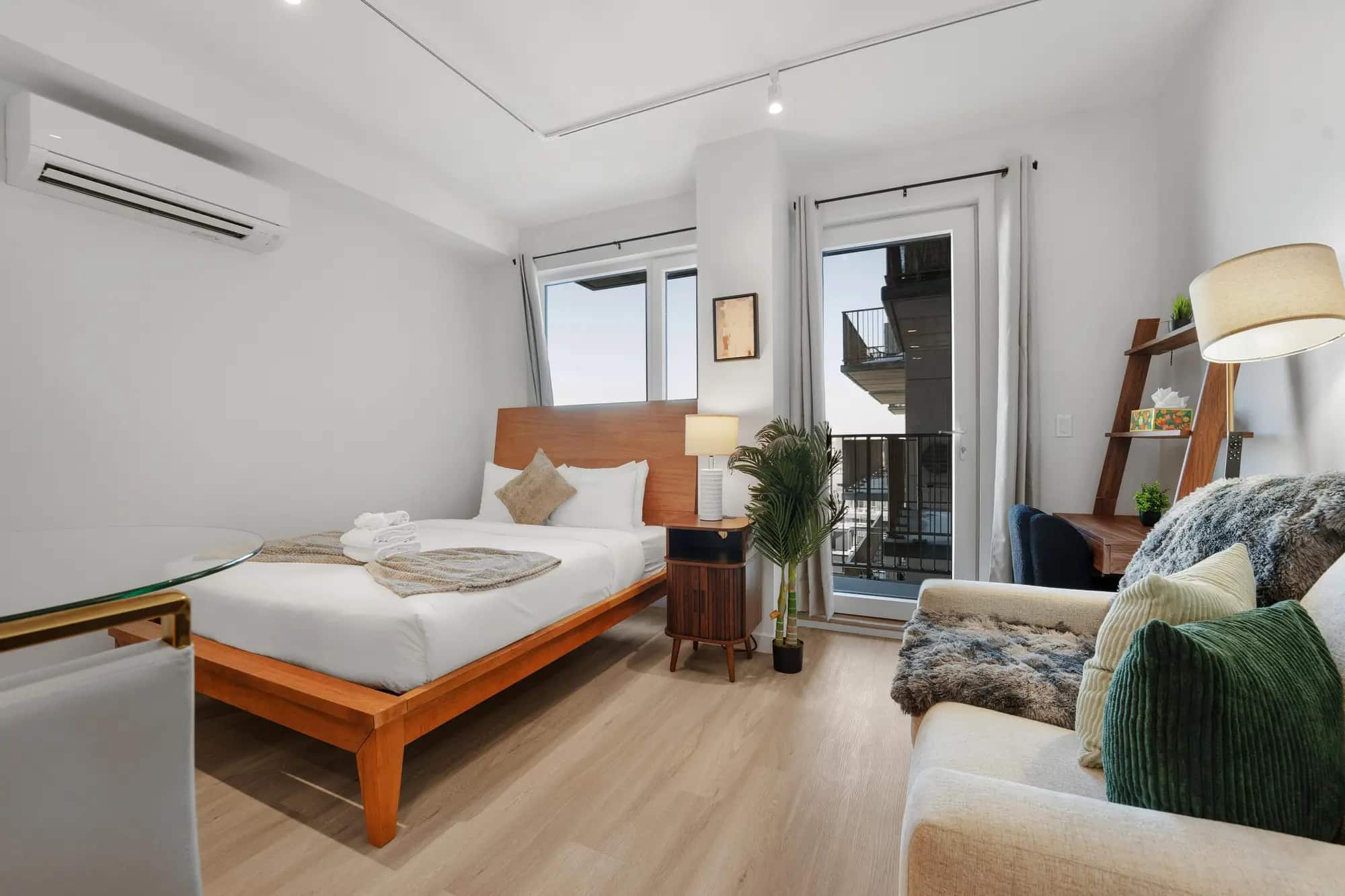 Furnished studio residence with a balcony in a Waypost Brooklyn building